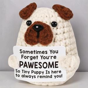 Crochet Puppy Design Knitting Toy, Cute Crochet Dog Doll with Encouragement Cards, Desktop Decoration for Home Office, Gift for Friend & Family, Stuffed Animal, Toys, Soft Stuffed Animals, Cuddly Doll Gift