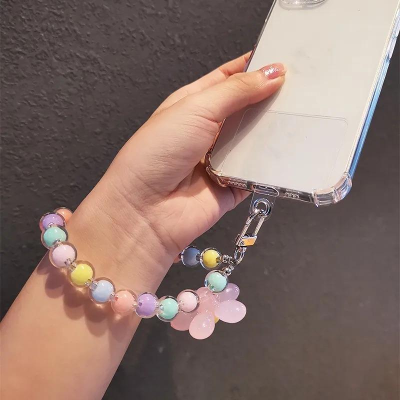 Phone Anti-lost Lanyard Key Short Wrist Pendant Colorful Macaron Round Bead Pendant Women's Hand-held Chain Mobile Phone Lanyard 4