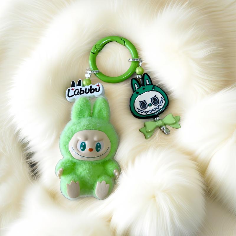 Fashion key rings cute labubu keychain for Hand bag car backpark teddy kawaii accessories gift beaded keychains labubu keychain bag soy milk phone trap toys clips labu  bubag  charm handmade lanyard 5