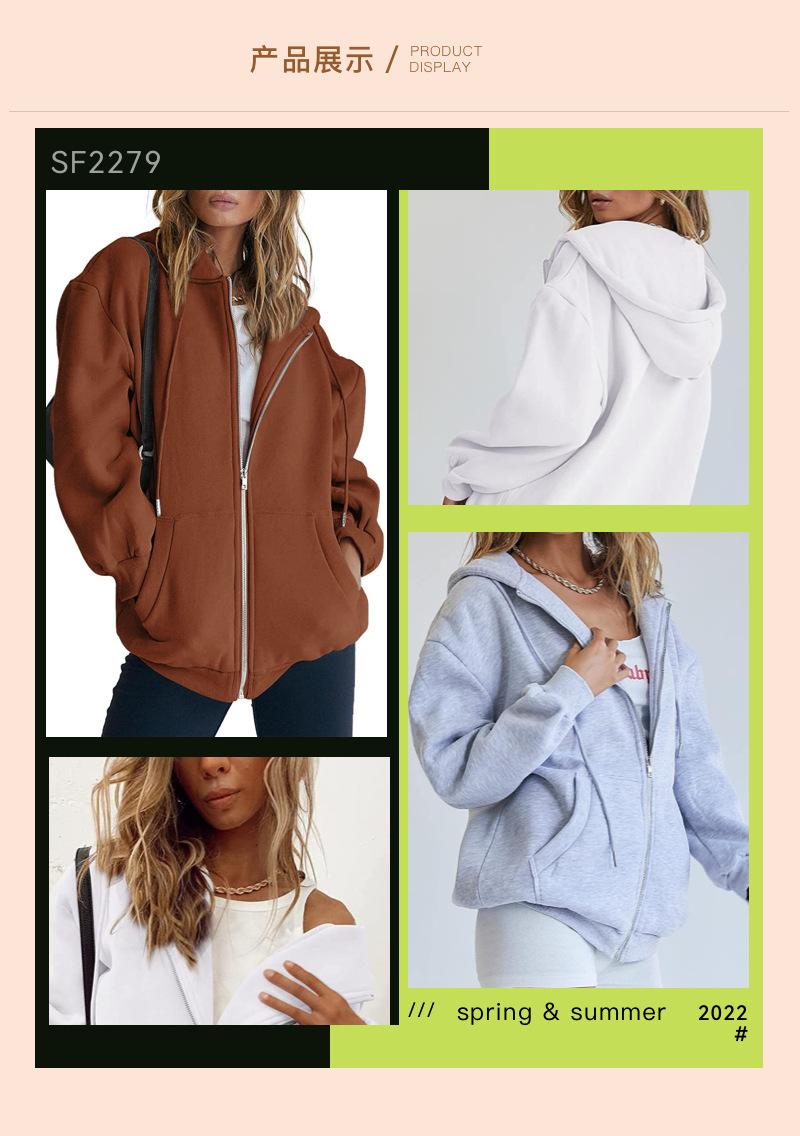 Product Introduction of Fashion Gray Zip Up Sweatshirt Women Autumn Winter Jacket Clothes Hoodies Daily Pockets Long Sleeve Solid Versatile Lady Hoodies 3