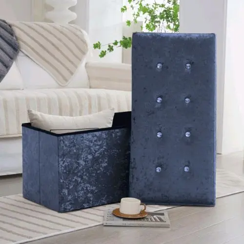 Crushed Velvet Ottoman Storage Box 1