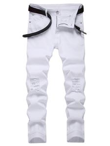 Men's Solid Color Ripped Jeans, Casual Comfy Slim-fitting Denim Pants for Daily Wear, Fashion Men's Bottoms for All Seasons, Cotton