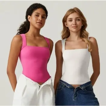 Women's Square Neck Sleeveless Double-Layer Tank Tops Basic Tight T Shirts Casual Comfort for Underwear - Womenswear 6