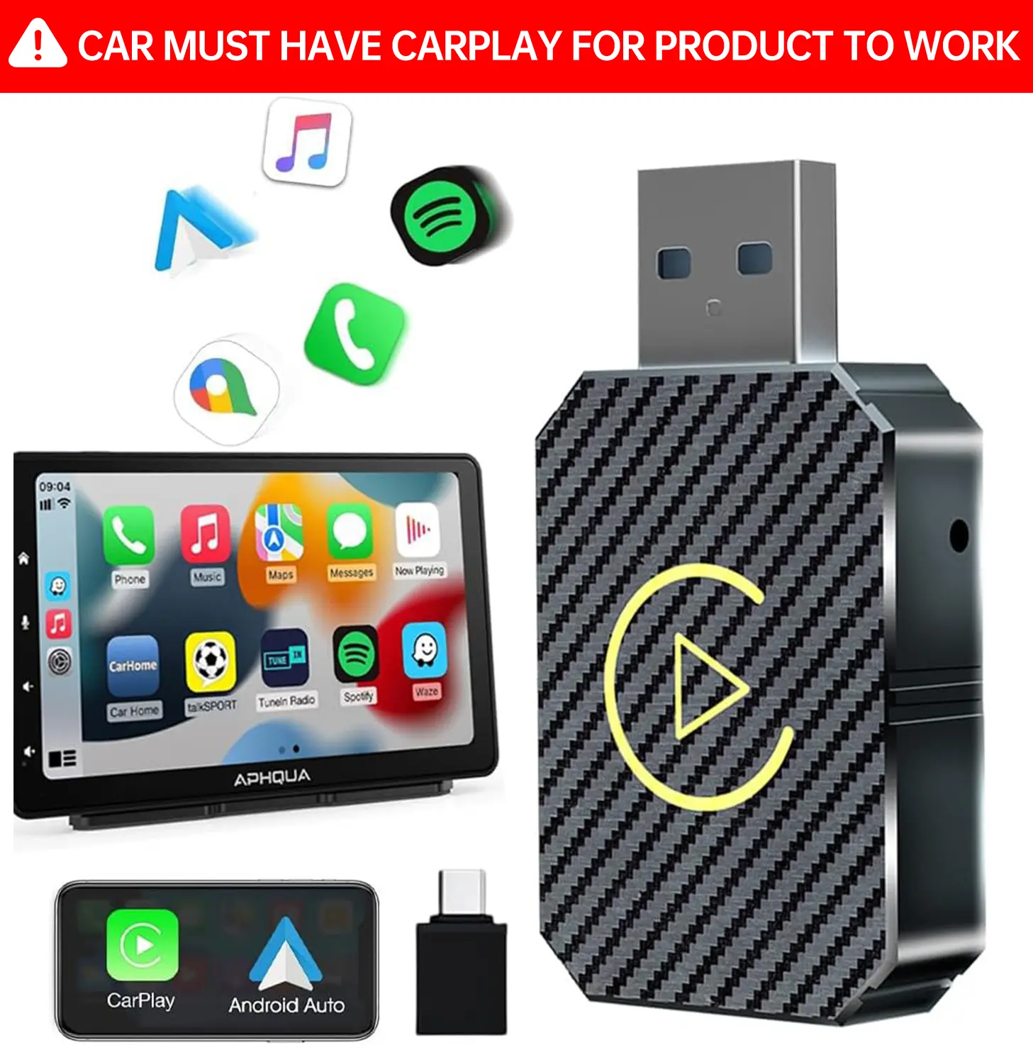 【UK SELLER Delivered within 72H】2 in 1 Wireless CarPlay Adapter & Android Auto Wireless Adapter - Convert Factory Wired to Wireless CarPlay Dongle Cars - Stable Fast Connection- Plug& Play - Auto Connect & Online Update