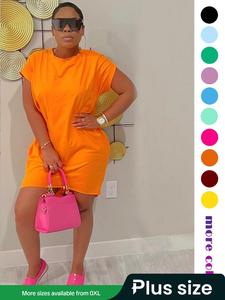 Plus Size Plain Batwing Sleeve Pocket High Low Tee Dress, Lady Back To School Summer Outfits, Trendy Comfort Short Sleeve Dress for Outdoor Wear, Airport Outfits, Summer Dresses, Plus Size Outfits 2024, Dresses for Women, Plus Size Dresses