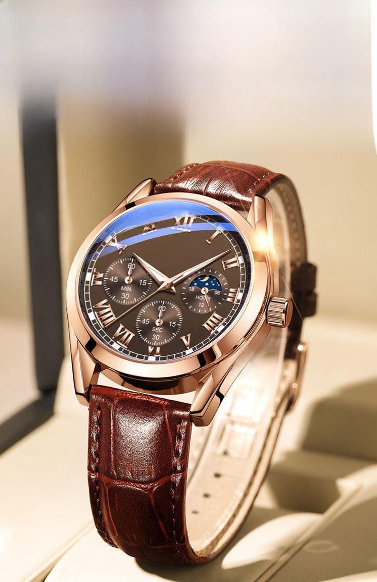 Product Introduction of Men&#039;s Leather Strap Quartz Watch Alloy Watch 9