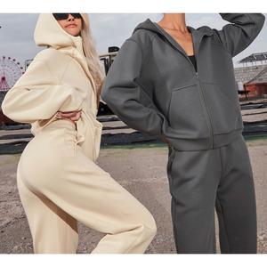 Women's Autumn Solid Color Hooded Long Sleeve Jogger Set Sports Two-Piece Set, Fashionable Casual Women's Set Womenswear Clothes 2  piece  lounge  set spotlight  clothes 2  pcs travel  fit two  piece  outfit