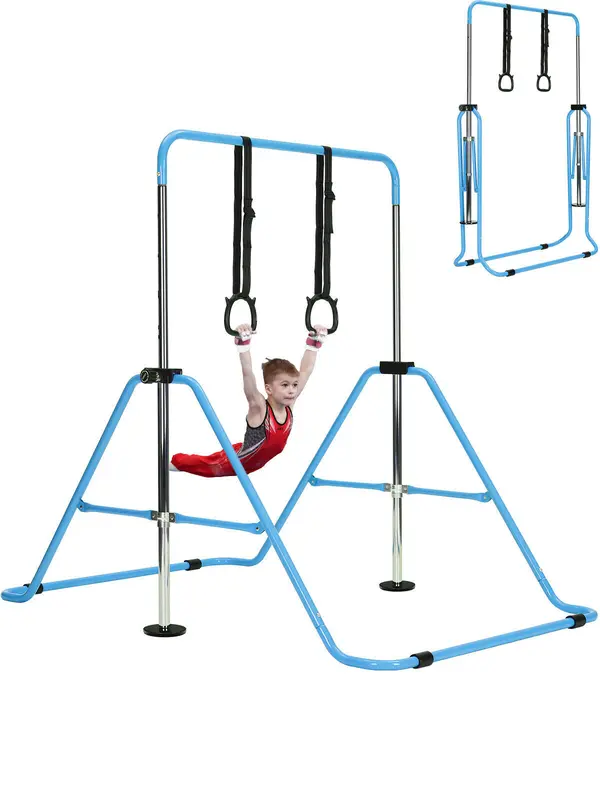 Gymnastics Bar Adjustable Kids Gymnastics Equipment for Home Training Kip Bar with Non-Slip Base 5 Height Levels 31.5-51.2" Gym Bars for Children Easy Assembly Design 4