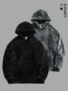 Men's Solid Thermal Lined Hoodie, Casual Loose Long Sleeve Hooded Sweatshirt for Fall & Winter, Men's Clothes for Daily Wear