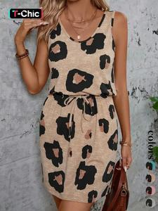 Women's Leopard Print Tank  Dress, Casual Sleeveless Dress for Summer, Fashion Women's Clothes for Daily Wear