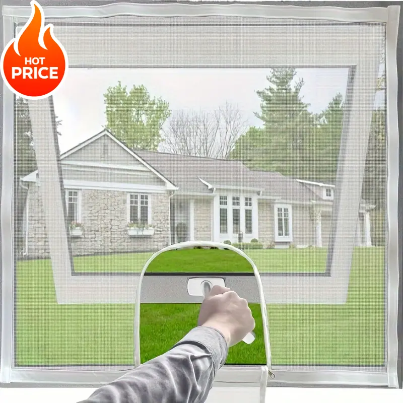 {BY}Adjustable DIY Fiberglass Mesh Window Screen Kit – Zipper Opening & Easy Install Adhesive Frame | Pet-Friendly, Customizable Size | Mosquito & Insect Protection with Removable Loop Straps | Home Window Screen Solution