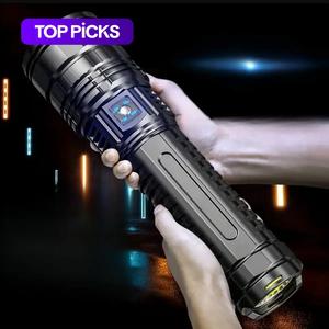Rechargeable High-Power LED Flashlight, High Performance Flashlight, 5 Modes Zoomable Tactical Lantern, Flashlight with Long-Range Beam and COB Light, Portable Outdoor Flashlight for Camping Hiking