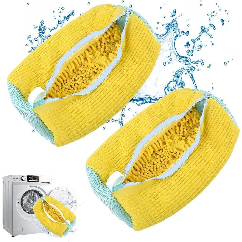 Shoe Washing Machine Bag with Zipper Hook - Reusable Lightweight Portable, Fluffy Fibers 360° Wrap-Around Cleaning (2PCS) 0