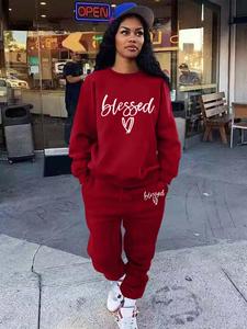Women's Letter Print Sweatshirt & Pocket Sweatpants Suits Set, Co-ord Set, Long Sleeve Pullover & Jogger Pants, Two-piece Outfits, Comfort Womenswear, Spring & Fall Clothes for Lady, Co Ords for Women, Gift for Valentine's Day, Travel