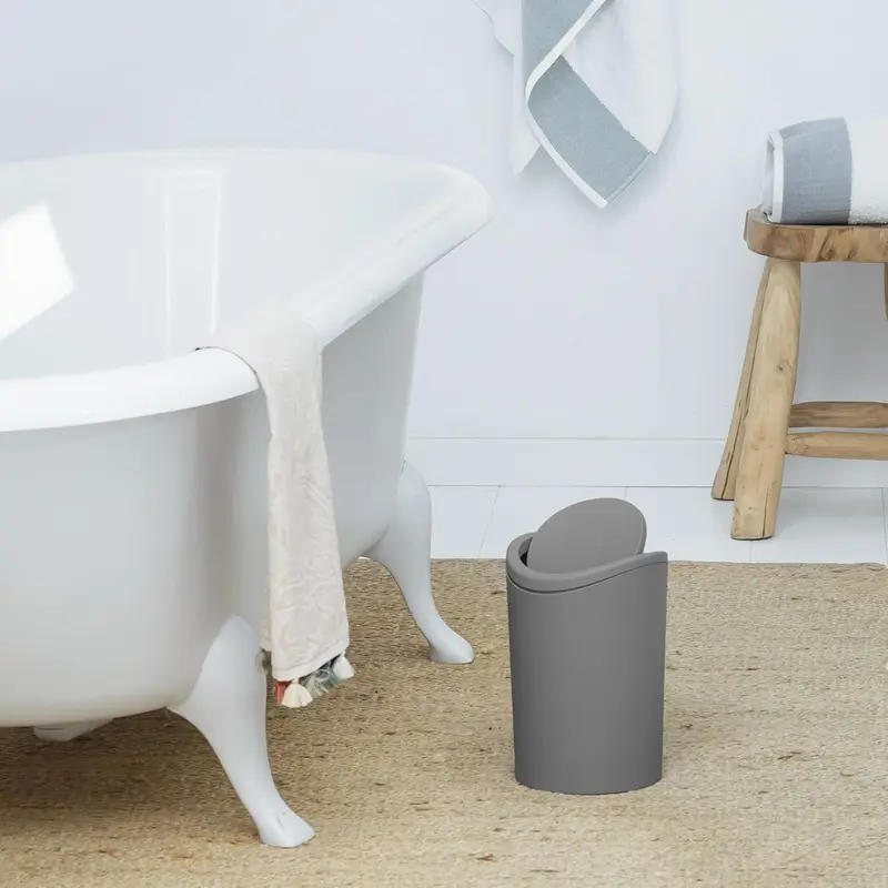 Bathroom Bin with Tilting Lid, 6L Capacity, made of Polypropylene, BPA Free, Color Gray, Measures 19 x 19 x 19 x 28 cm Black 1