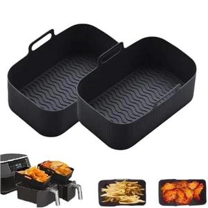 2pcs Silicone Air fryer Pot Reusable Rectangle Baking Tray Basket Liners , Household Kitchen Air Fryer Accessories dual air
