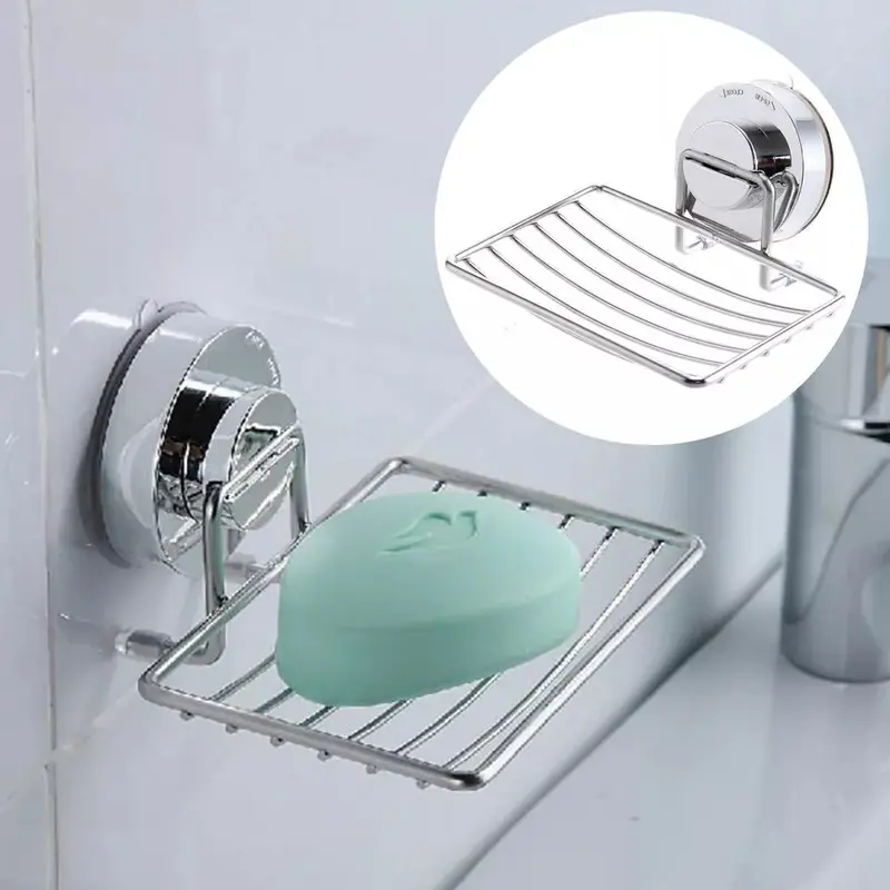 Strong Suction Bathroom Shower Chrome Accessory Soap Dish Holder Cup Tray UK 1
