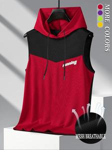 Men's Colorblock & Letter Print Drawstring Hooded Tank Top, Regular Fit Casual Sleeveless Top for Summer, Men's Clothes for Daily Wear