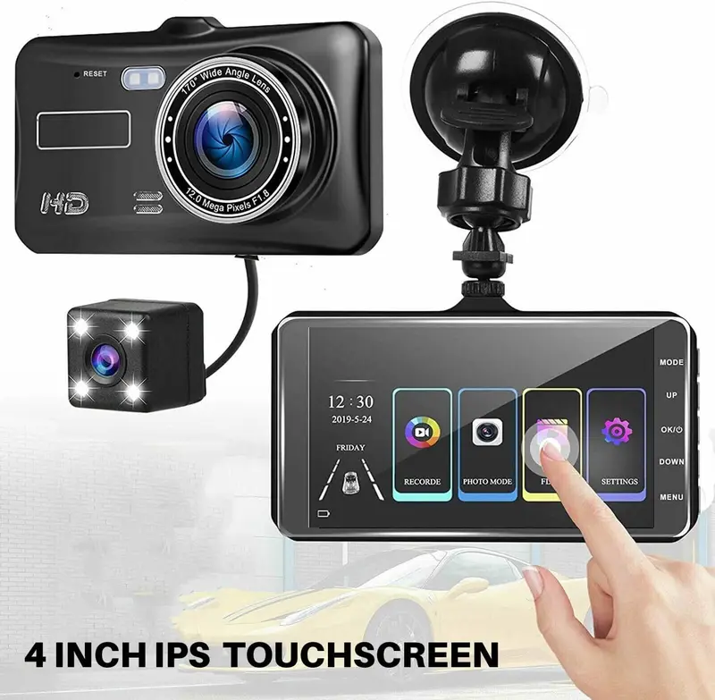 Product Introduction of [Driving Recorder] Dash Cam Front and Rear, 1080P Full HD Dual Dashcam In Car Dual Dashboard Camera 170°Wide Angle HDR with 4.0" Touch LCD Display Night Vision, Motion Detection, Parking Monitor, G-sensor 4