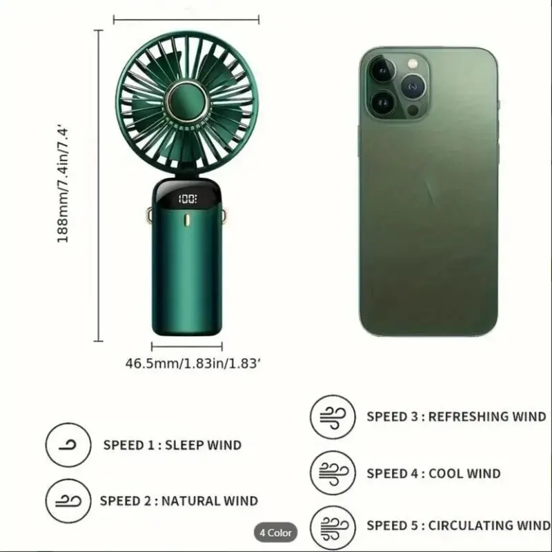 【UK SELLER】Portable HandHeld Fan, USB Charging Mini Fan with Adjustment 5 Wind Speeds, Personal USB Fan with LED Power Display For Office, KItchen Accessories, Travel Accessories, Portable Fan 6