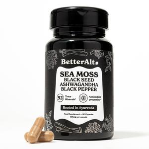 BetterAlt Irish Sea Moss Capsules With Black Seed Oil | With Ashwagandha, Black Pepper | Lab Tested for Purity Healthcare Edible Dietary health  supplements