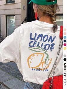 Women's Lemon Graphic Print Round Neck Tee, Fashion Casual Short Sleeve T-shirt, Ladies Summer Clothes for Daily Wear, Top