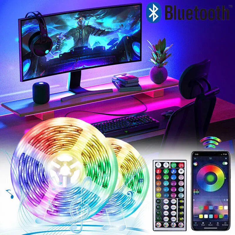 LED Strip Lights 5050 RGB Color Changing Tape for Cabinet Kitchen TV Lighting with 24 Key Remote Control led  light  tv bedroom  light