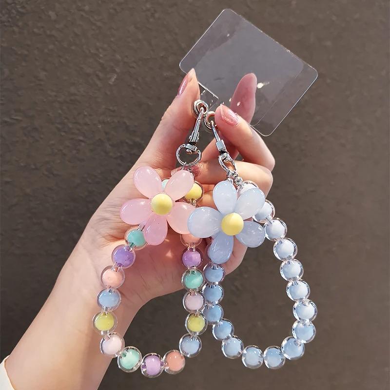Phone Anti-lost Lanyard Key Short Wrist Pendant Colorful Macaron Round Bead Pendant Women's Hand-held Chain Mobile Phone Lanyard 1
