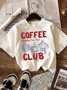 Women's Coffee Graphic Crewneck Tee, Vintage Trendy Casual Letter Print Short Sleeve T-shirt for Daily Wear, Ladies Summer Top, Womenswear, Tshirt, Funny Tshirt
