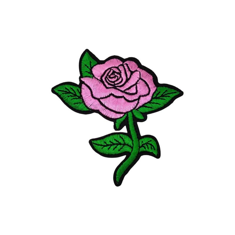 Pink Rose Embroidered Iron On / Sew On Patch 0