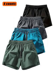 Men's Solid Zipper Pocket Sports Shorts, Breathable Quick Drying Drawstring Waist Shorts for Gym Workout Running, Casual Comfy Men's Shorts for All Seasons