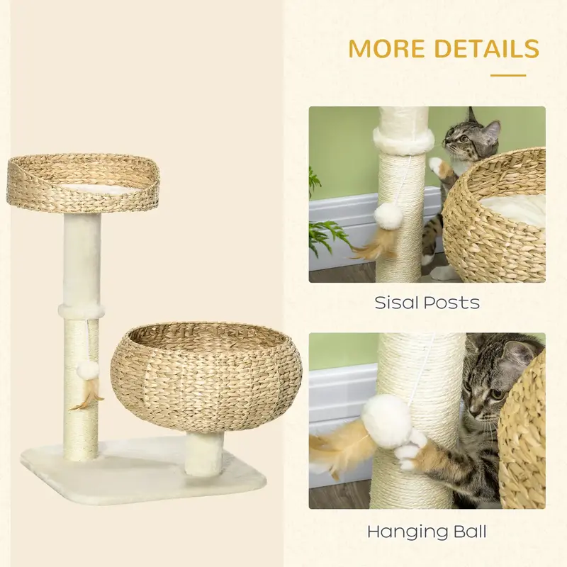 72cm Cat Tree Kitten Tower, with Sisal Scratching Post, Two Beds, Toy Ball 4