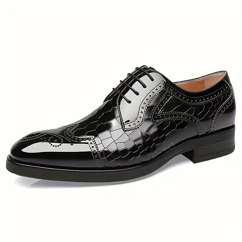 Men's Wing-tip Brogue Shoes, Formal Dress Breathable Anti-skid Lace-up Shoes For Business Office, Spring Summer And Autumn 2