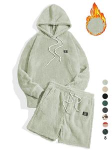 Two-piece Set Men's Letter Patch Drop Shoulder Hoodie & Drawstring Waist Shorts Set, Casual Fashion Cozy Regular Fit Outfits, Daily/Outdoor Wear, Men's Clothes for Fall & Winter