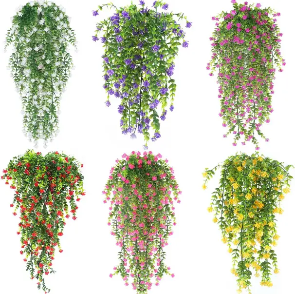 2Pcs Artificial Hanging Flowers,UV-Resistant Fake Hanging Plants Flower Bouquet Hanging Vine Plants Drooping Plants for Wall Home Garden Yard Patio Wedding Indoor Outdoor Decoration Decorative Fruit