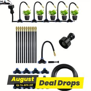 Drip Irrigation Kit, Automatic Watering System with Rotating Brass Spray Head, Garden Sprinkling Tool Set for Balcony, Rainforest and Garden, Hose, for Plants, Adjustable Sprinkler Fountain, Garden Retractable Hose Nozzle, Soaker Hose for Garden