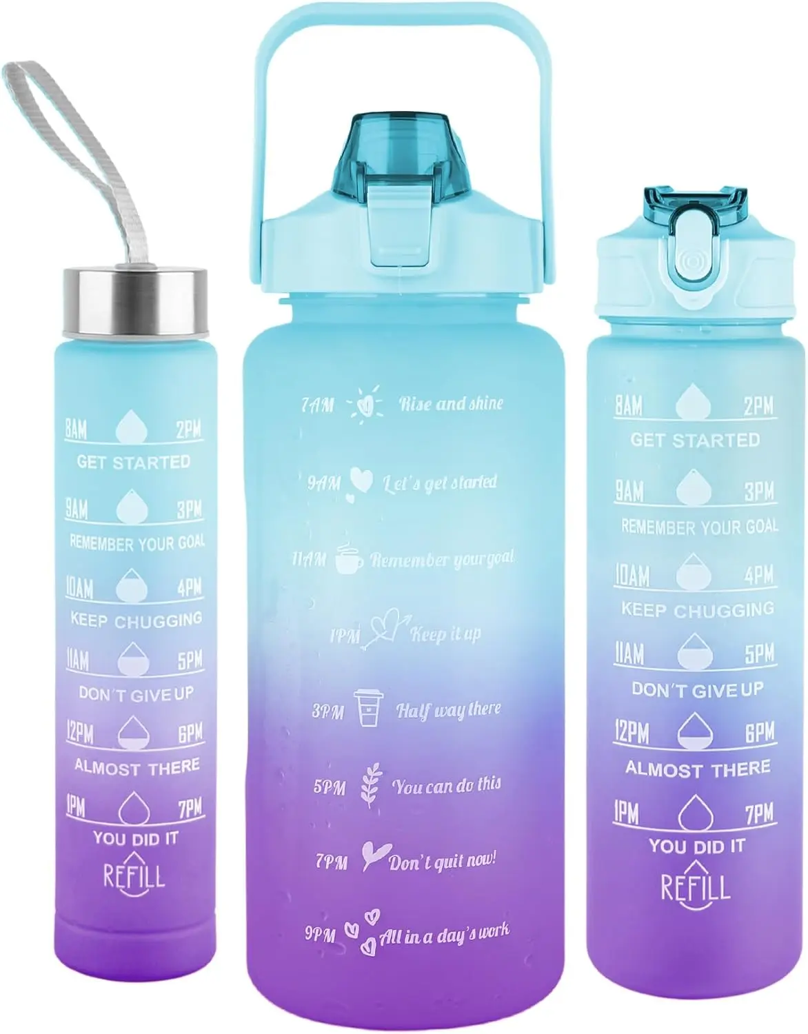 Coolfel Motivational Drink Water Bottle with Time Marker, 3 Pack 2L, 900ml, and 380ml BPA Free - Drinkware, Leakproof