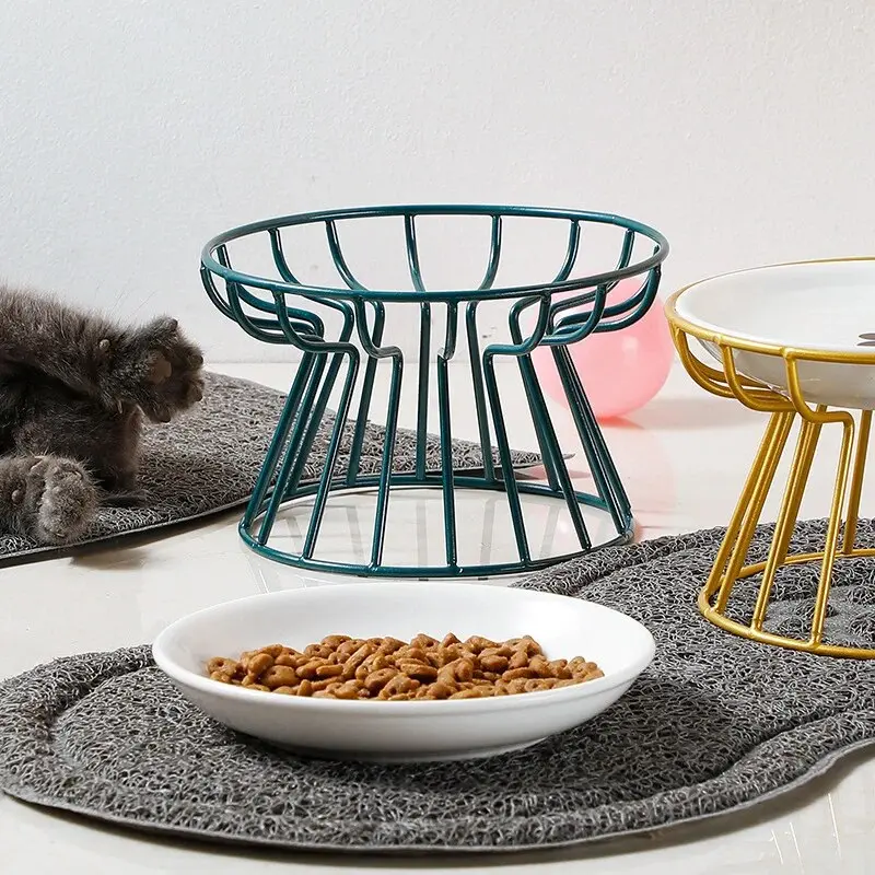 1 Set Pet Cat Ceramic Bowl Iron Rack Cat Food Snacks Canned Plate Anti-black Chin Anti-turning Water Does Not Leak Easy To Eat 4
