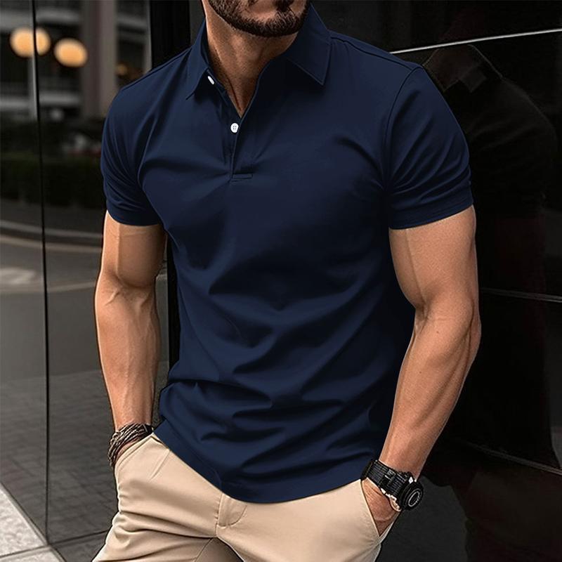 Product Introduction of JJ Summer Short Sleeve Polo Shirt Men Solid Color Button Lapel Button Top Cotton Fabric 17