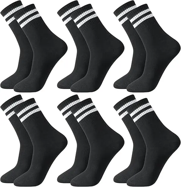 6 Pairs Men Socks, Breathable Striped Crew Socks Athletic Sports Casual Socks, Cotton Liners Socks Multipack For Men And Women