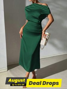 Women's Plain Asymmetrical Design Dress, Elegant Formal  Dress for Party Dating Wear, Ladies Summer Clothes