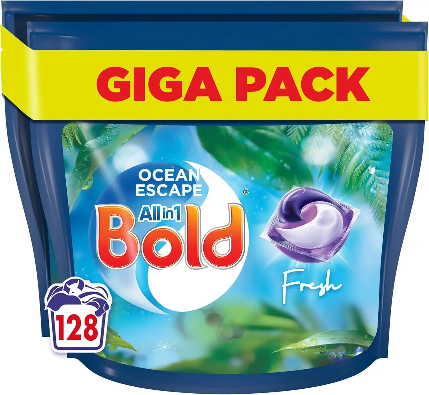 Bold All-in-1 PODS Washing Liquid Laundry Detergent Tablets / Capsules, 128 Washes (64 x 2), Ocean Escape, With Built-In Lenor Fabric Softener Household Cleaners detergent e cleaning products bulk household goods cleaning sale