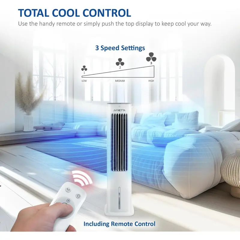 NEW 5L Portable Air Cooler with RemControl, Fan and Humidifier Settings, Automatic Oscillation 3 Fan Speeds and 3 Modes, High Powered Evaporative Air Cooler, 2 Ice Packs Included 55W 4