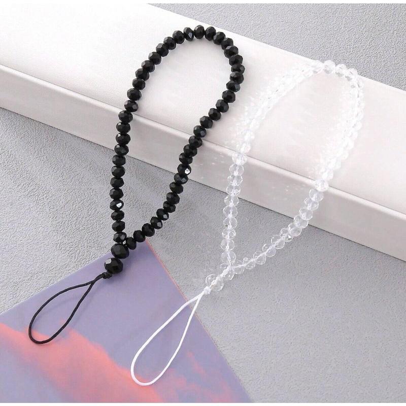 Black Crystal Beaded Phone Charm Strap Mobile Lanyard Girls Keys Wrist Holder 4
