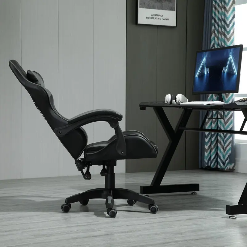 Swivel Gaming Chair Faux Leather A GREYComfortable gaming chair: Equipped with removable headrest pillow and lumbar cushion 1