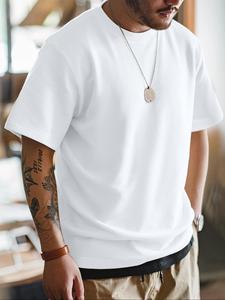 Men's Solid Waffle Knit Short Sleeve Tee, Loose Casual Crew Neck T-Shirt for Summer, Fashion Men's Top for Daily Wear