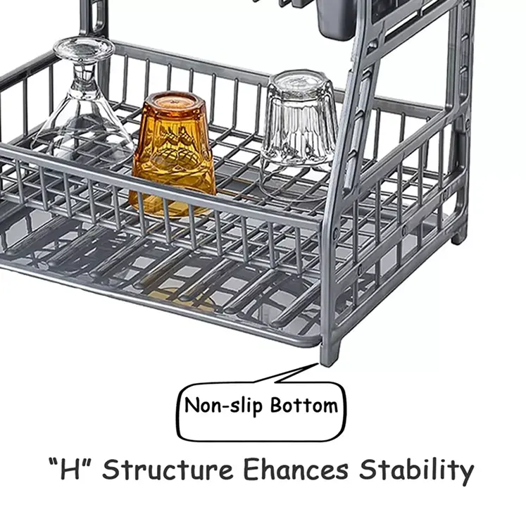 2 Tier Dish Drainer Rack Storage Drip Tray Sink Drying Draining Plate Bowl 4