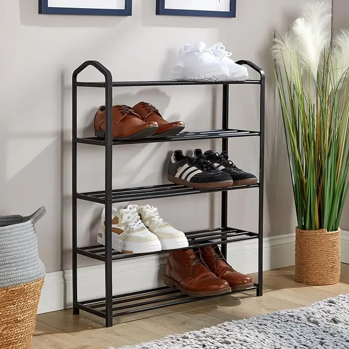 Shoe Storage Rack, 5 Shelves, Black Metal Frame, Bedroom Hallway Entryway Organiser 0