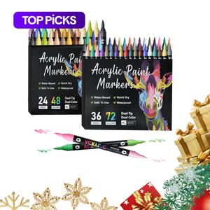 Acrylic Paint Marker Pen Set, Artist Bundle, 12/24/36pcs/set Dual Tip Double Color Acrylic Paint Markers, Paint Pens for Wood, Canvas, Stone, Glass, Ceramic Surfaces, Christmas Gift