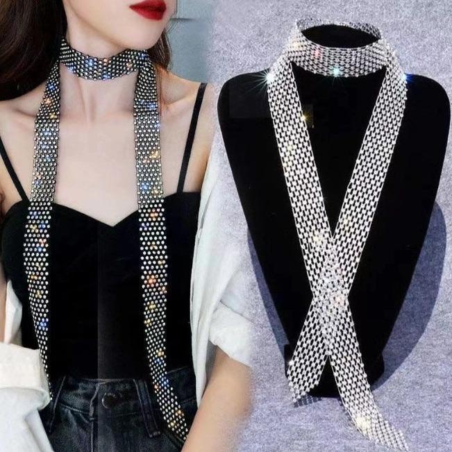 Fashion women's accessories personalized rhinestone mesh long scarf hipster street stacking diamond scarf women 1